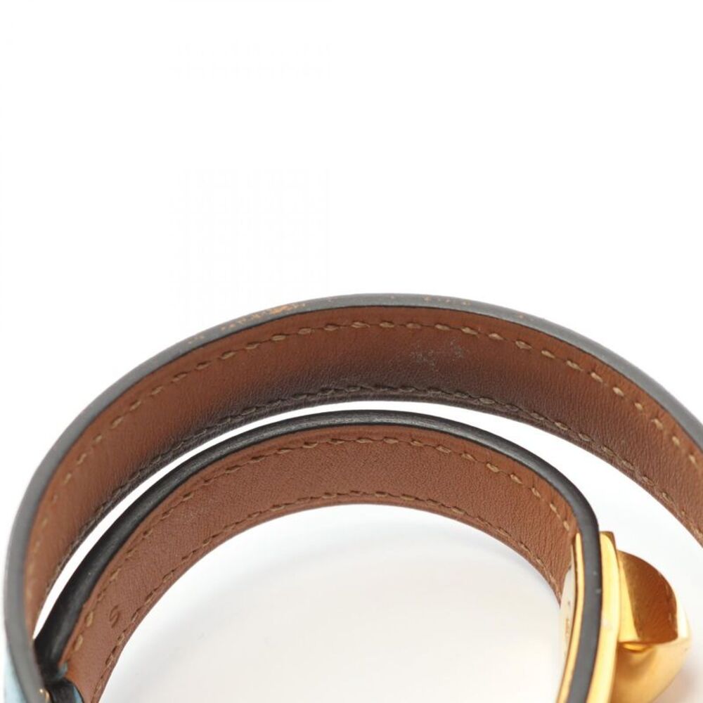 Hermes Leather Gold Plated Rivale Double Tour Bracelet - Picture 4 of 6